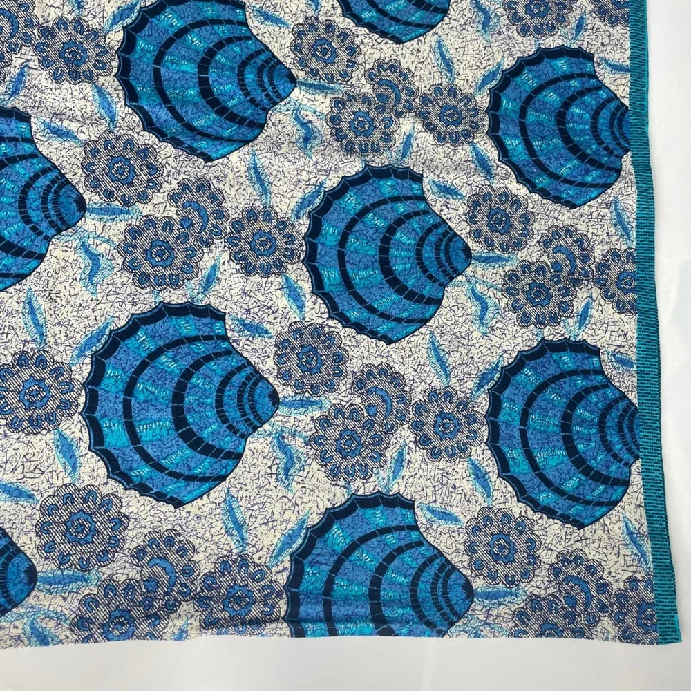 Indonesian Batik Tablecloth Fabric Java Print Seashell Blue White Home Decor